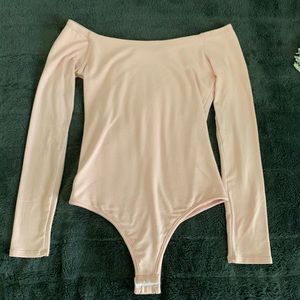 OOTDfash pink thong off the shoulder bodysuit